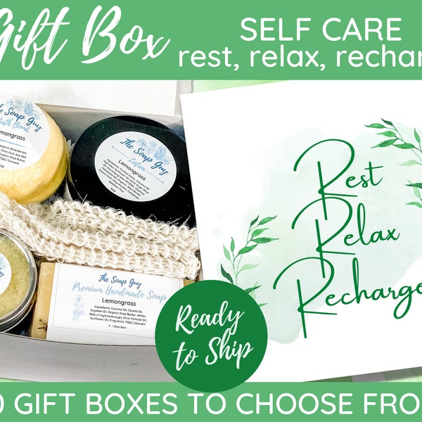 Rest Relax Recharge Gift Box, Self-Care Gift Set, Send to Family, Best Friend, Co-Worker, Get Well Soon, Mental Health Gift Box