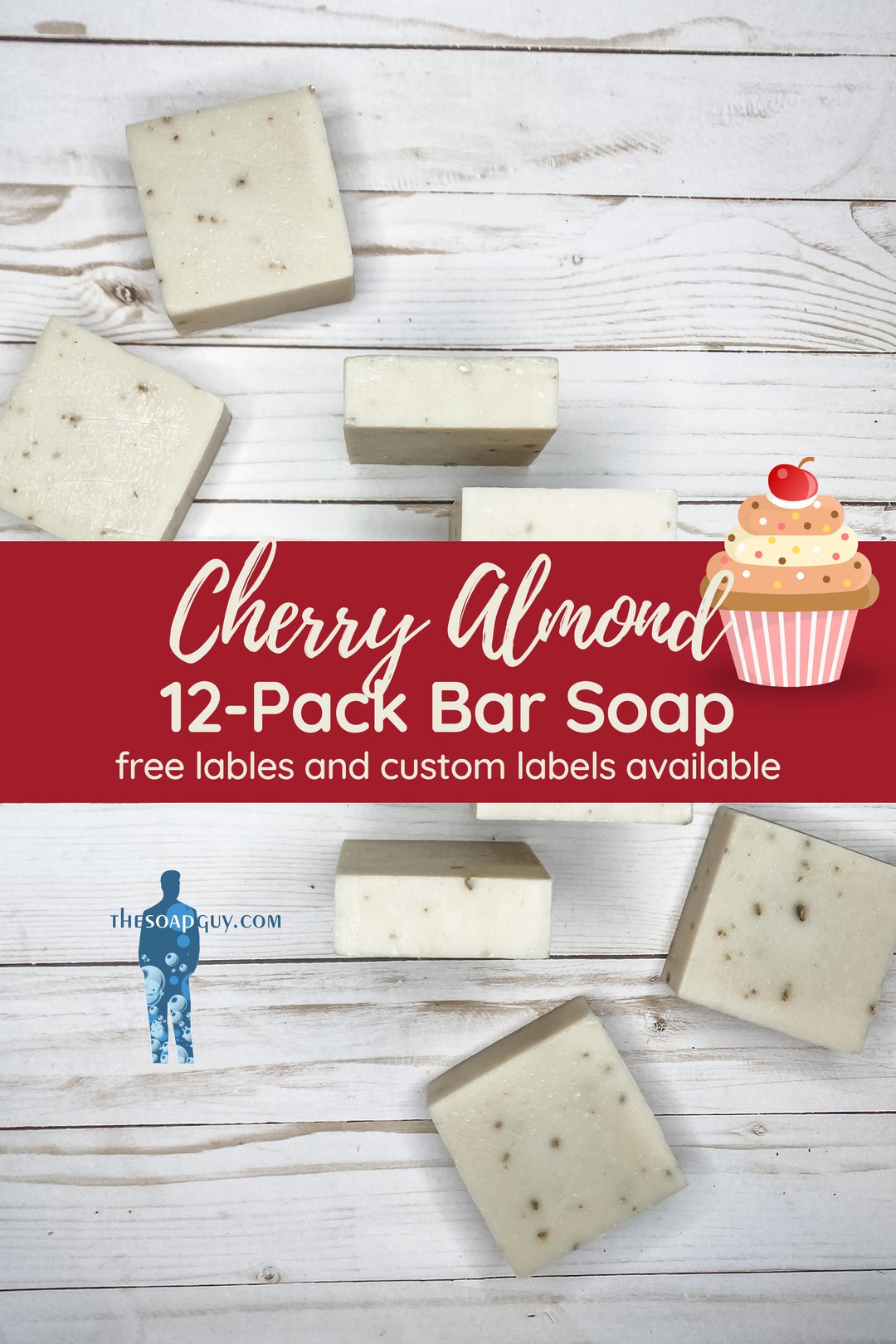 12 Bars of Handmade Soap, Cherry Almond, Fun Bar Soap Gifts for Her