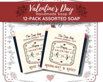 12 Bars of Handmade Soap, Valentine's Day, Fun Bar Soap Gifts for Her, Him, and Kids | Vintage