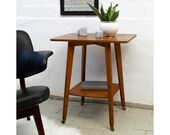 Mid Century Side Table on Wheels, Scandi, Rolling Table, Design, Brass, Wood, Gold, Bar Carriage, Table, Living Room, Vintage, Bar Table