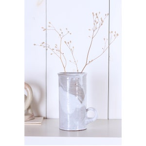 Mid Century Vase Blumenvase Henkel Landhaus Krug Design braun weiß Henkelvase Keramik Boho Vintage handgemacht