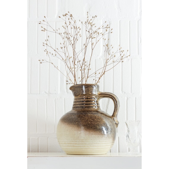 Mid Century Vase Flower Vase Landhaus Henkel Jug Design brown white filigree Handle Vase Spout Decoration Retro Vintage
