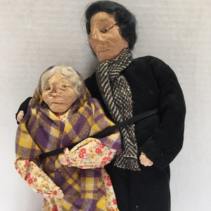 Unique Cloth pair of dolls, Lincoln and stepmother 12&quot; but needs lots of TLC