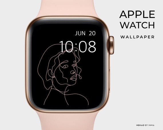Apple Watch Wallpaper With Minimal Line Art And Black Etsy