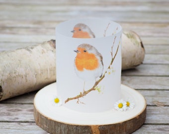 Lantern table decoration "Robin in spring", candles gift idea coziness bright days light bag