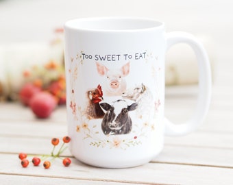 Large mug, teacup, "Too sweet to eat" - bestseller gift idea bright days coffee mug cow sheep chicken pig vegetarian vegan