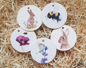 Pendants in a set of 5 "Spring Greetings" made of natural cardboard, PRINTED ON BOTH SIDES, branches bright days spring Easter gift