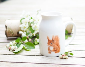 Milk jug / vase with lively squirrel, 450ml, jug, gift idea bright days vintage decoration table decoration