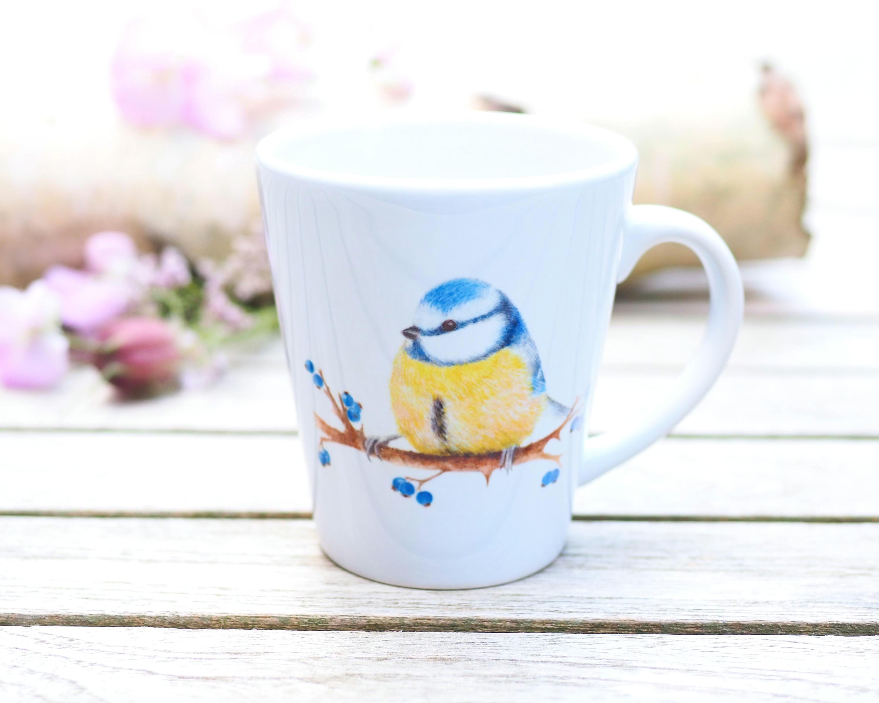 Fine cup, 210 ml, "Cute Blue Tit" - Bestseller Bright Days Coffee Cup Tea Cup Narrow Rim Breakfast Cup Gift Idea