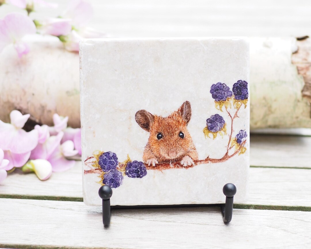 Tile sweet Blackberry Mouse / Decorative Tile / Coaster / Handmade ...