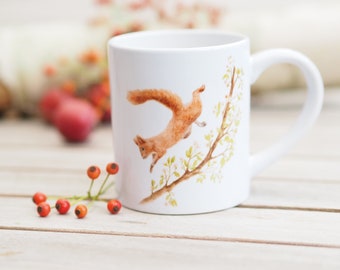 Tasse Bestseller mug aus feiner Keramik "Springendes Eichhörnchen"- Bestseller  Geschenkidee Helle Tage Squirrel Eichkater