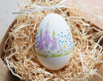 Osterei Bio-Gänseei mit Blumenwiese, handbemalt / Ostern Geschenkidee Osterdeko Sammlerstück Helle Tage