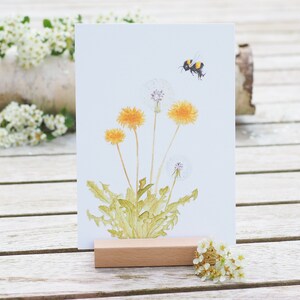 Karte / Kunstdruck / Grußkarte  mit  Hummel und Löwenzahn auf feinstem Cotton-Papier 300g Hummel Biene Wildkräuter