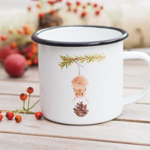 Enamel mug handmade, personalizable with name "Cheeky Mouse" gift idea Bright Days Camping