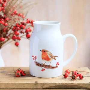 Brocca per latte/vaso con pettirosso e bacche pregiate, 450 ml, brocca, idea regalo Bright Days vintage immagine 4