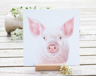 Card / Art Print / Greeting Card with Pig Portrait on Finest Cotton Paper Bright Days Birthday Postcard