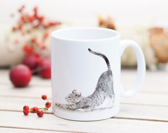 Mug with name personalizable, 330 ml, "Cat in the morning" - Tiger cat bright days coffee mug tea cup tomcat cat mug