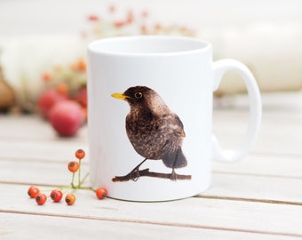 Mug with name personalizable, 330 ml, "Magnificent Blackbird" - Bestseller Nature Bright Days Coffee Mug Tea Cup birding Bird