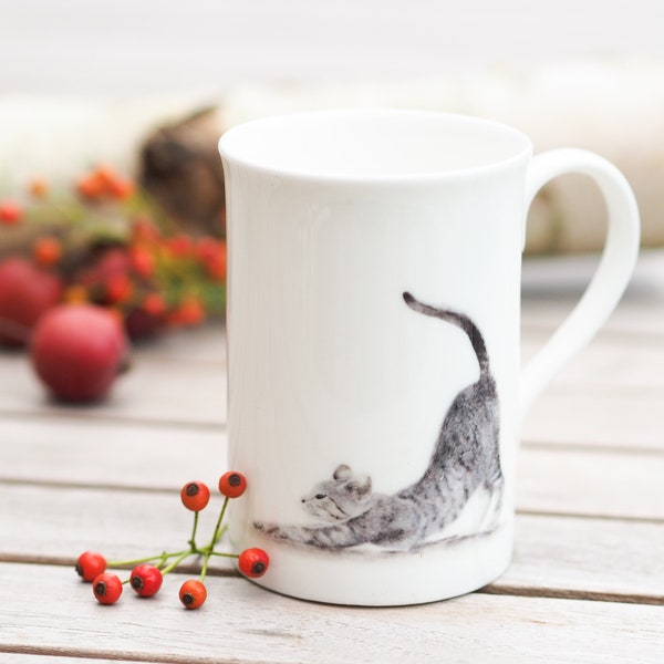 Porcelain cup "Cat Yoga" - Bestseller Gift Bright Days Coffee Cup Tea Cup Tomcat Tiger Cat House Cat
