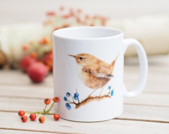 Mug with name personalizable, 330 ml, "Tiny Wren" - Bestseller Nature Bright Days Coffee Mug Tea Cup Garden Bird Birding Birds