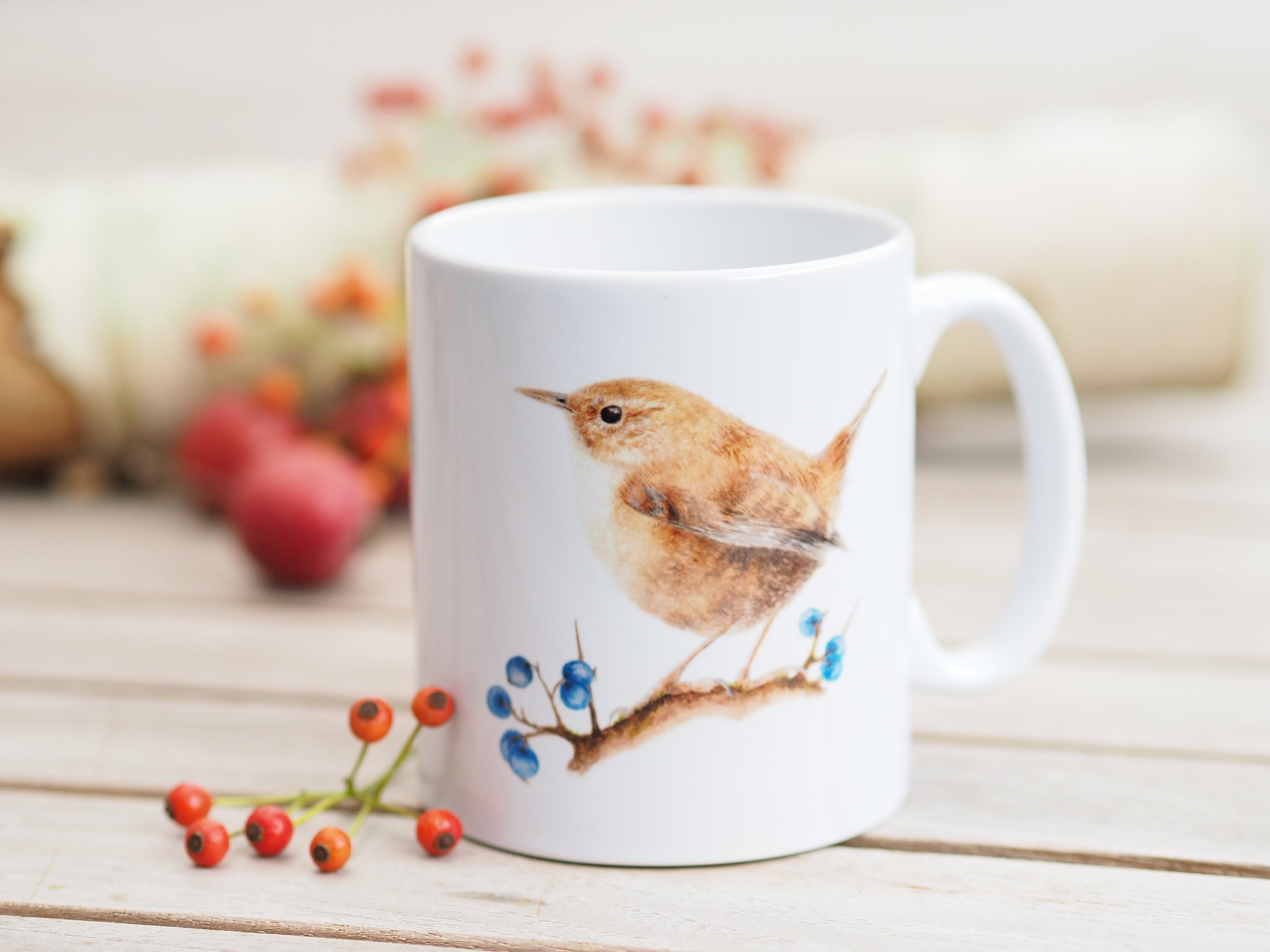 Mug with name personalizable, 330 ml, "Tiny Wren" - Bestseller Nature Bright Days Coffee Mug Tea Cup Garden Bird Birding Birds