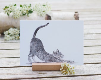 Card / Art Print / Greeting Card with Cat Yoga on Finest Cotton Paper Bright Days Birthday Postcard