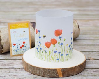 Lantern table decoration "Romantic meadow with poppy", candles gift idea coziness bright days light bag blue red