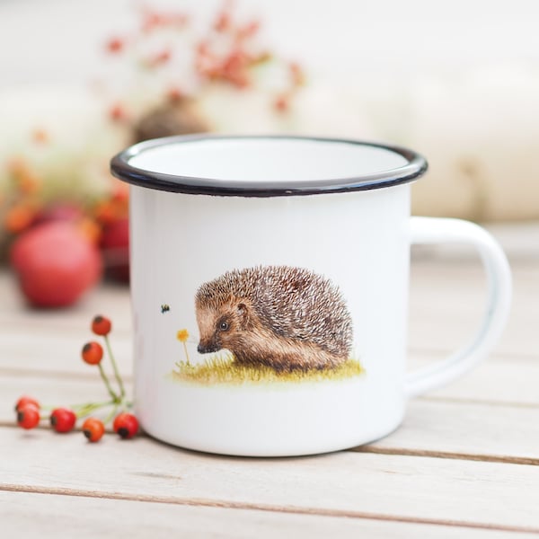 Tasse Emaille mit Namen personalisierbar  "Kleiner Igel" Geschenkidee Helle Tage  Camping Freundin Mama