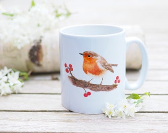Mug, personalizable with name, 330 ml, "Robin and berries" - Bestseller Bright Days Coffee Mug Tea Cup Bestseller Favorite Mug