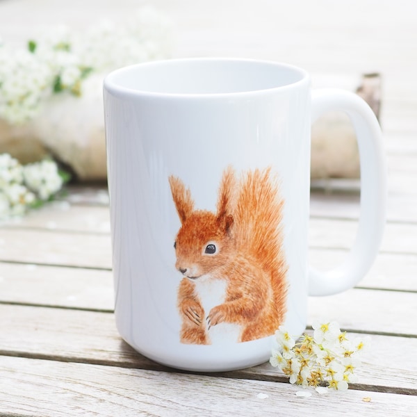 Teetasse, personalisierbar, große Tasse "Quirliges Eichhörnchen" - Bestseller Geschenkidee Helle Tage Kaffeepott Squirrel Jumbotasse