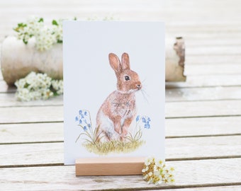 Card / Art print / Greeting card with bunny in the grass on finest cotton paper Bright days Garden Forest animals Nature