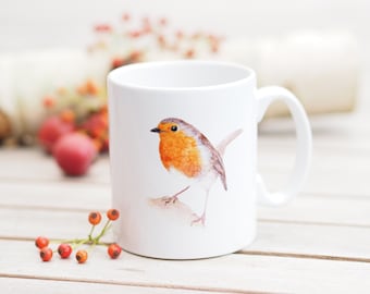 Tazza con nome personalizzabile, 330 ml, "Cheeky Robin" - Natural Bright Days Tazza da caffè Tazza da tè Robin