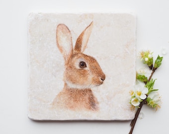 Tile "Little Rabbit" / decorative tile / vintage / handmade / bright days / gift idea / mom friend / nature