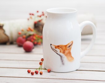 Milchkännchen / Vase mit feinem Schnupperfuchs, 450ml, Kanne, Geschenk Geschenkidee Helle Tage Vintage Deko