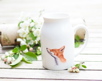 Milchkännchen / Vase mit feinem Schnupperfuchs, 450ml, Kanne, Geschenk Geschenkidee Helle Tage Vintage Deko