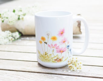 Teacup, large cup "Colorful flower meadow" - bestseller gift idea bright days coffee pot flowers mouse bumblebee jumbo cup
