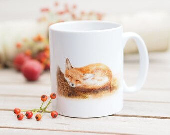 Mug with name personalizable, 330 ml, "Sleeping Fox" - Bestseller Nature Bright Days Coffee Mug Tea Cup Fox