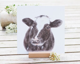 Card / Art Print / Greeting Card with Cow Portrait on Finest Cotton Paper Bright Days Birthday Postcard