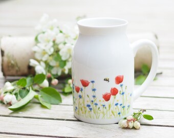 Pot à lait/vase avec une magnifique prairie fleurie, 450ml, pichet cadeau idée cadeau Bright Days vintage Hummel