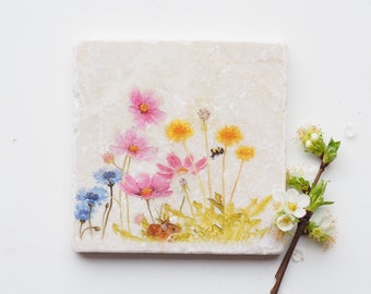 Tile "Colorful Meadow" / decorative tile / / vintage / handmade / bright days / gift idea / mom friend / nature