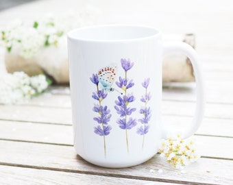 Teacup, personalizable, large cup "Lavender with butterfly" - bestseller gift idea bright days coffee pot flowers purple jumbo cup