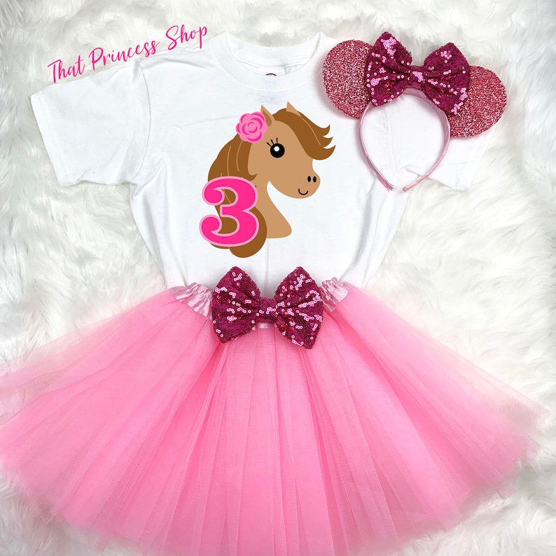 Cowgirl Pony Pink Purple Girl 3rd Third Birthday Tutu Outfit Set Shirt Party