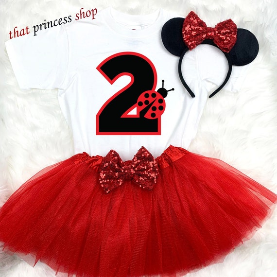 7th Birthday Girl Tutu Outfit Headband Set Red Black Minnie Mouse First 1st