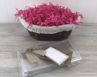 DIY Gift Basket Kit, Dark Brown Cloth Lined Oval Split Willow, Empty Gift Basket, Gift Basket Wrapping Kit, Gift Basket Packaging