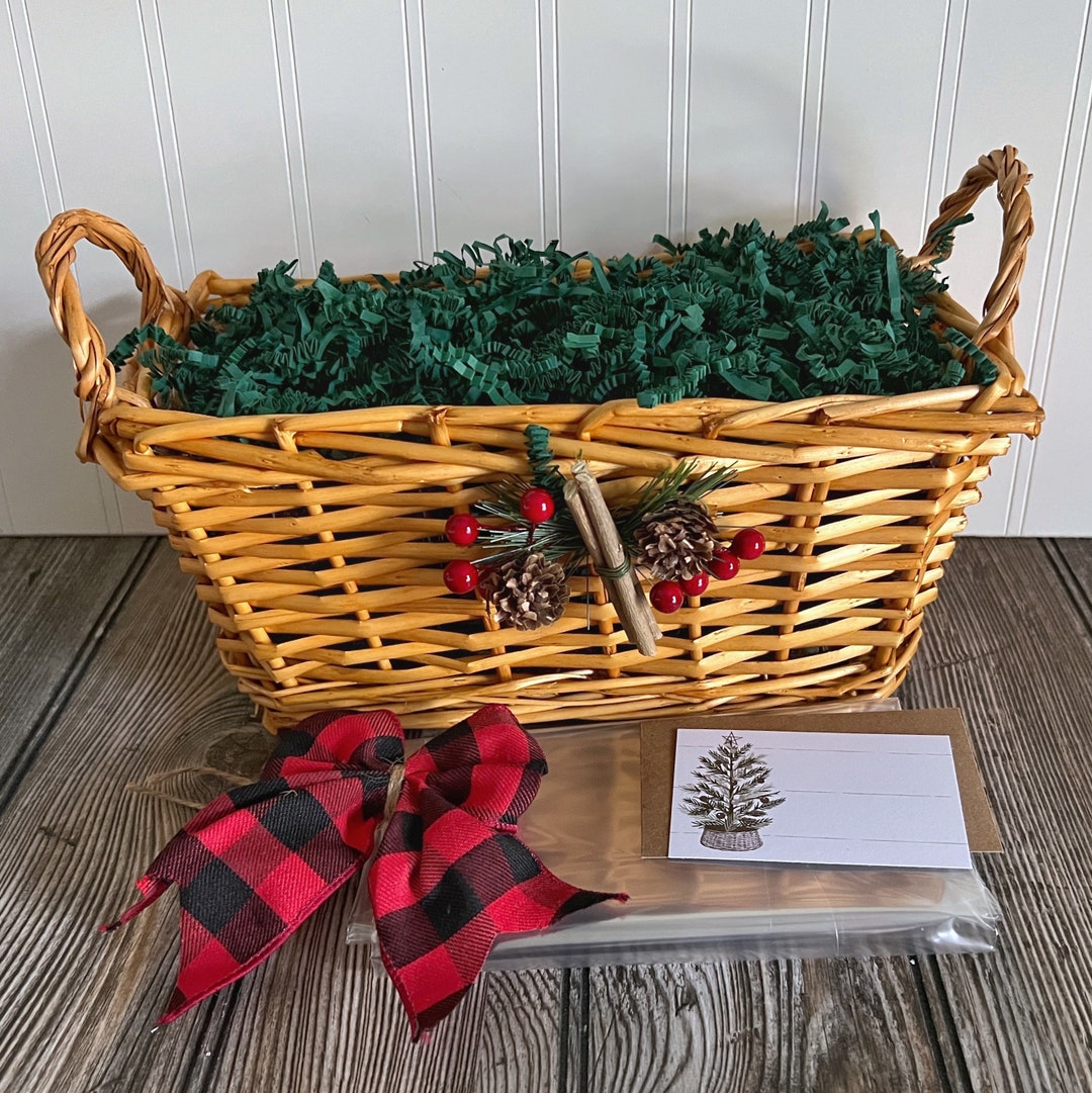 DIY Gift Basket Kit, Pinecone and Berries Willow Basket, Empty Gift Basket, Gift Basket Wrapping