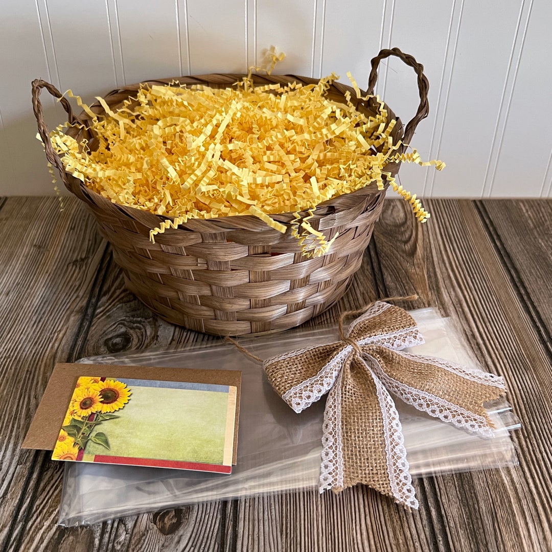 Empty Basket for Gifts, Round Bamboo Basket Kit, Gift Basket Supplies