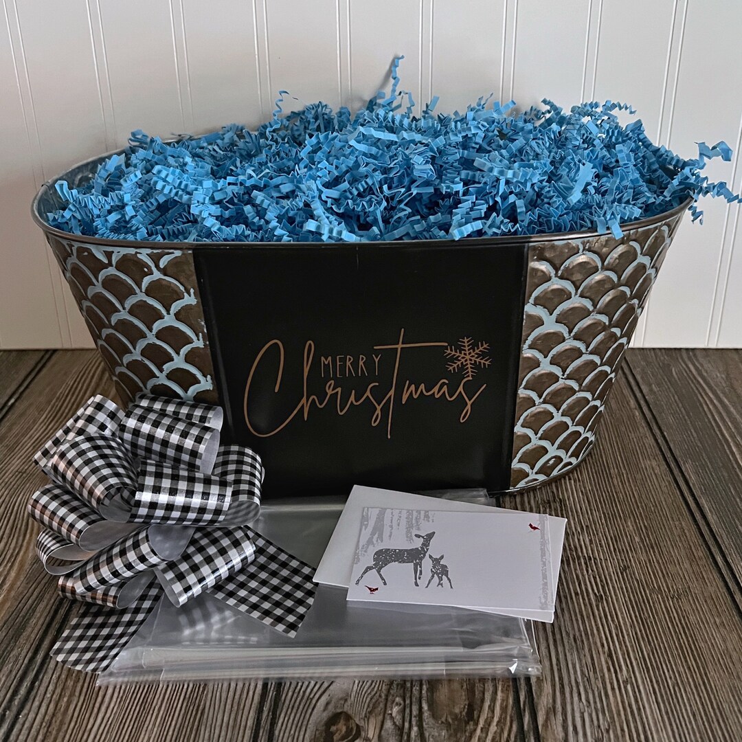 DIY Gift Basket Kit, Merry Christmas Metal Basket, Empty Gift Basket, Gift Basket Wrapping
