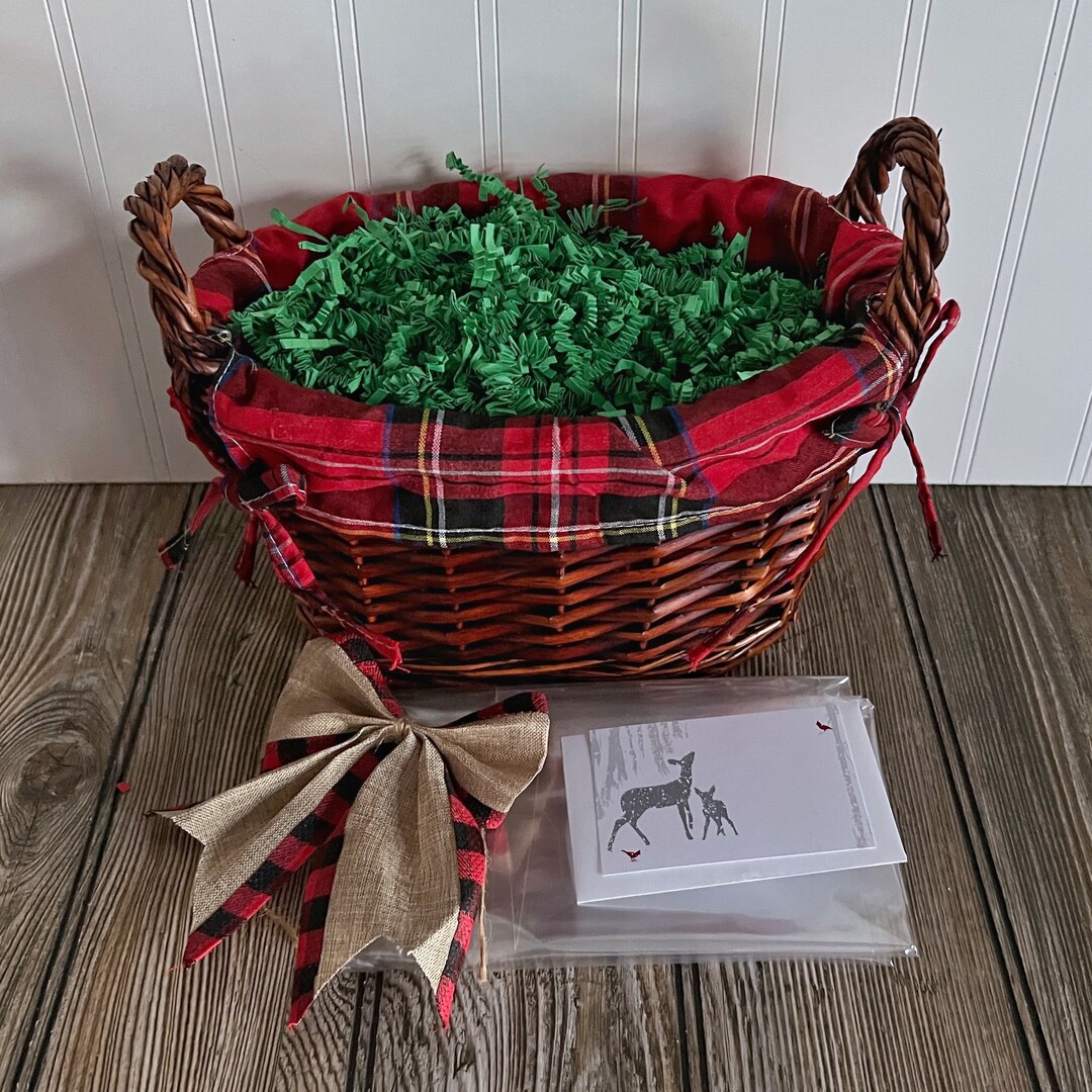 DIY Gift Basket Kit Small Plaid Lined Willow Basket Empty Etsy