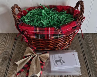 DIY Gift Basket Kit, Small Plaid Lined Willow Basket, Empty Gift Basket, Gift Basket Wrapping Supplies, Gift Basket Packaging