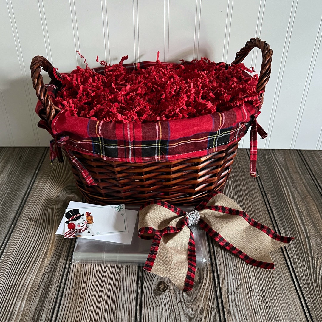 DIY Gift Basket Kit, Lg. Plaid Lined Willow Basket, Empty Gift Basket, Gift Basket Wrapping